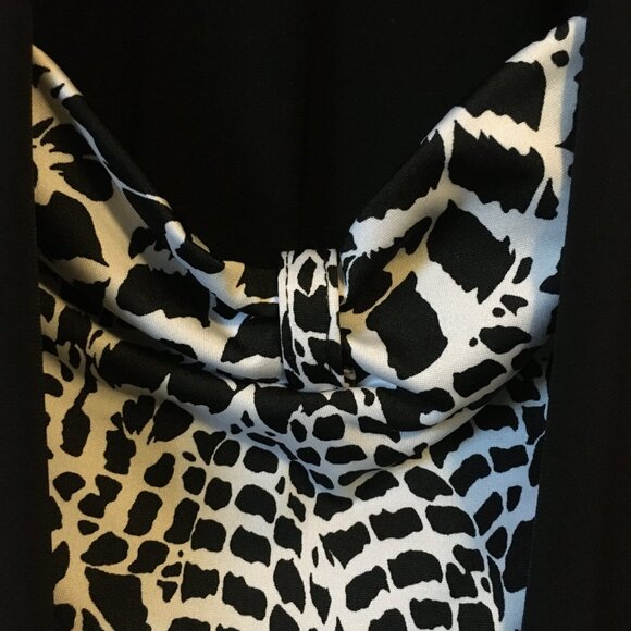 Mandee Black Open Waterfall Cardigan With Bow Tie Bust Animal Print Shirt 2in1 - Picture 6 of 16